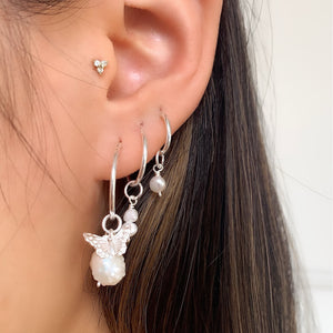 Silver Rosebud Pearl Earring Charm