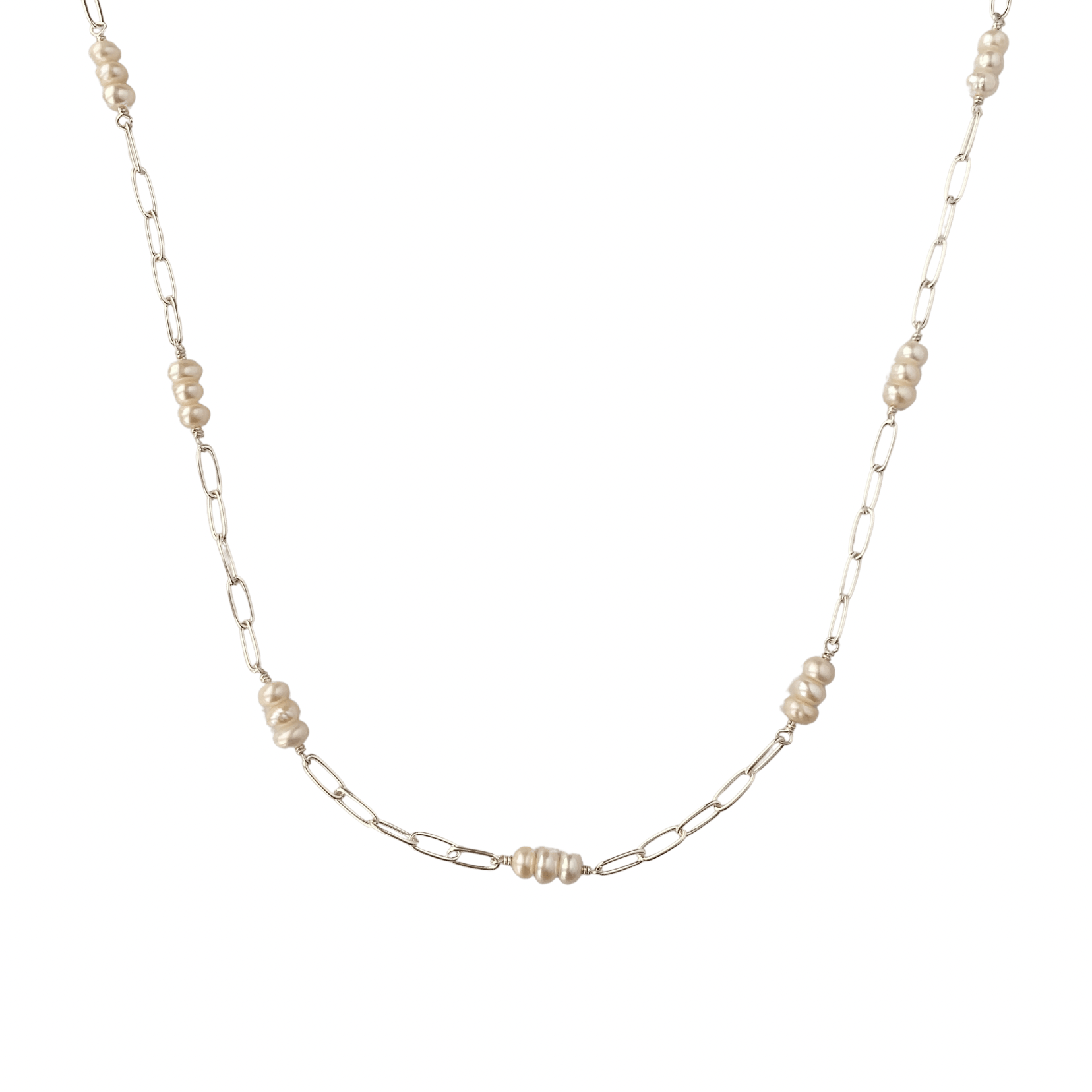 Silver Pearl Link Necklace