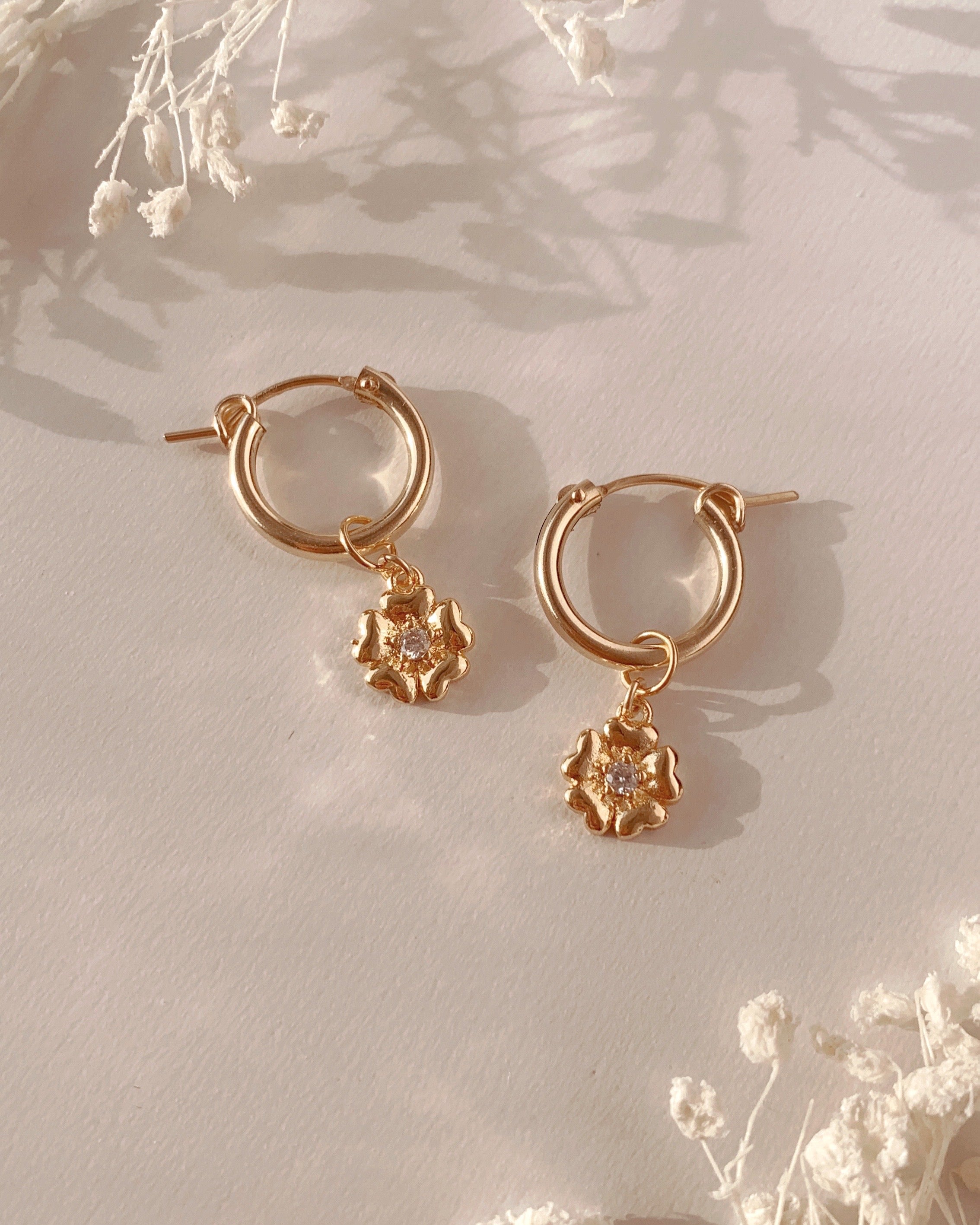 14k yellow gold fill Fleur flower earring charm for huggie hoops earrings. Made in Australia. 